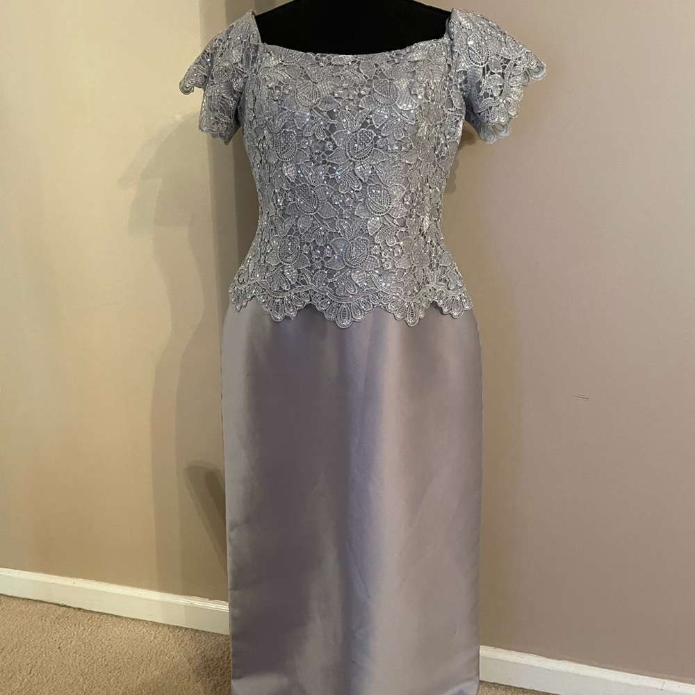 Rickie Freeman for Teri Jon silver formal gown